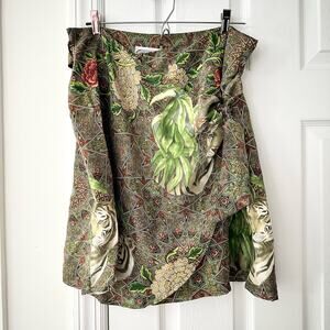 Wayne Rogers Vintage Silk Green Graphic Leopard Floral True Wrap Short Skirt 10
